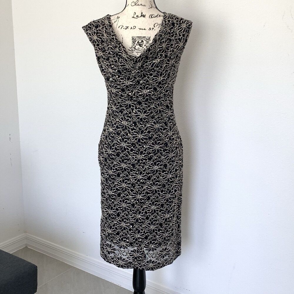 Connected Apparel Lace Gold And Black Cocktail  Dress Size 6